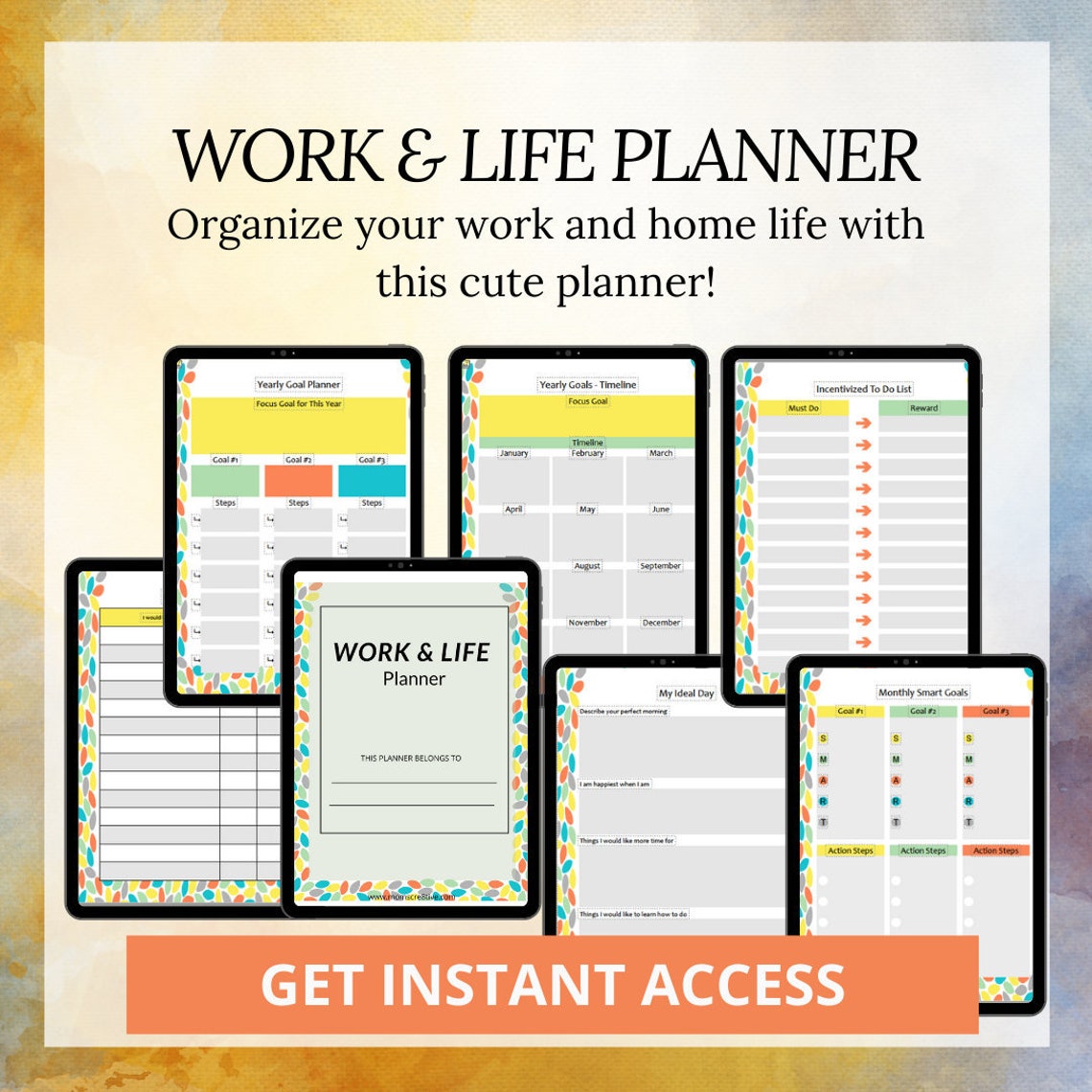 WORK & LIFE Planner Organize Your Work and Home Life Instant Download ...