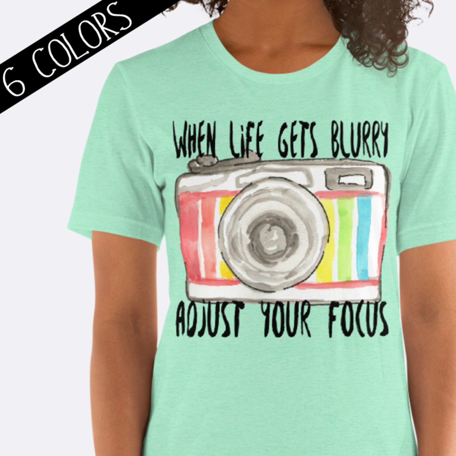 Never Lose Focus T-Shirt For Women - Camera Graphic Cute O-Neck Short Sleeve Top, Cotton Blend - View #11