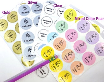 Waterproof ROUND LARGE Name Sticker (Gold/ Silver/ Clear/ Mixed Color Pearl/Hologram) 48stickers