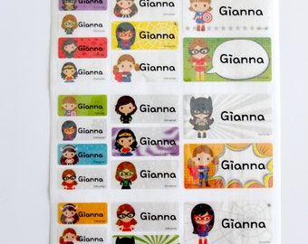 Waterproof Superhero Girls Name Sticker Mixed Sizes
