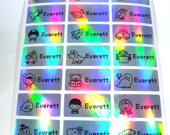 Waterproof HOLOGRAM Name Sticker (Medium) - MIXED DESIGN (120 Stickers)