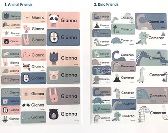Waterproof Animal Friends/ Dino Friends Name Sticker Mixed Sizes
