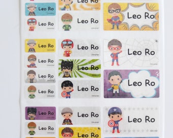 Waterproof Superhero Boys Name Sticker Mixed Sizes