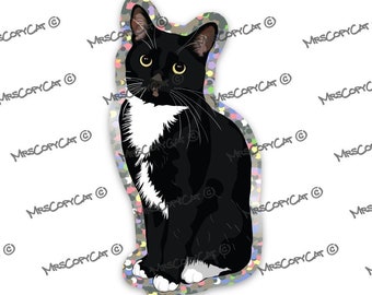 Tuxedo Cat Sticker Holographic Cat Vinyl Sticker DIE Cut Cat Sticker Tuxedo Cat Lovers Cat Mom Cat Dad Cool Cat Stuff Cat Laptop Decal