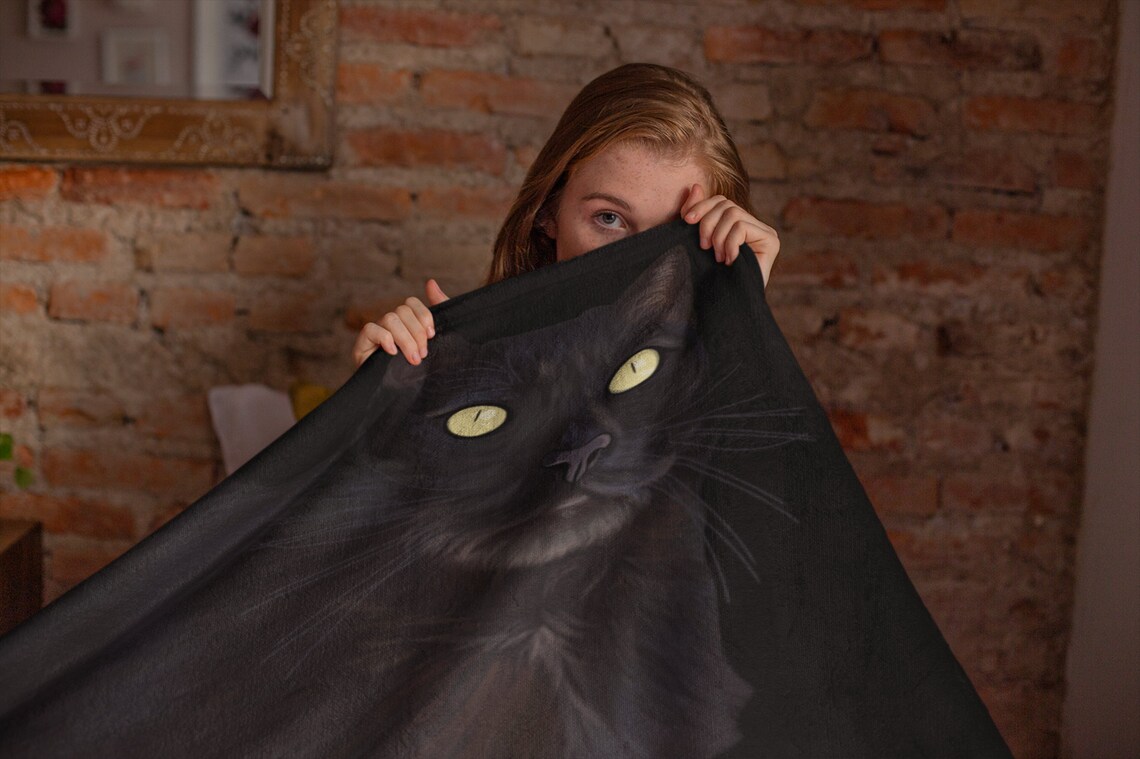 Black Cat Blanket Hidden Black Cat Throw Blanket Cat Minky Etsy