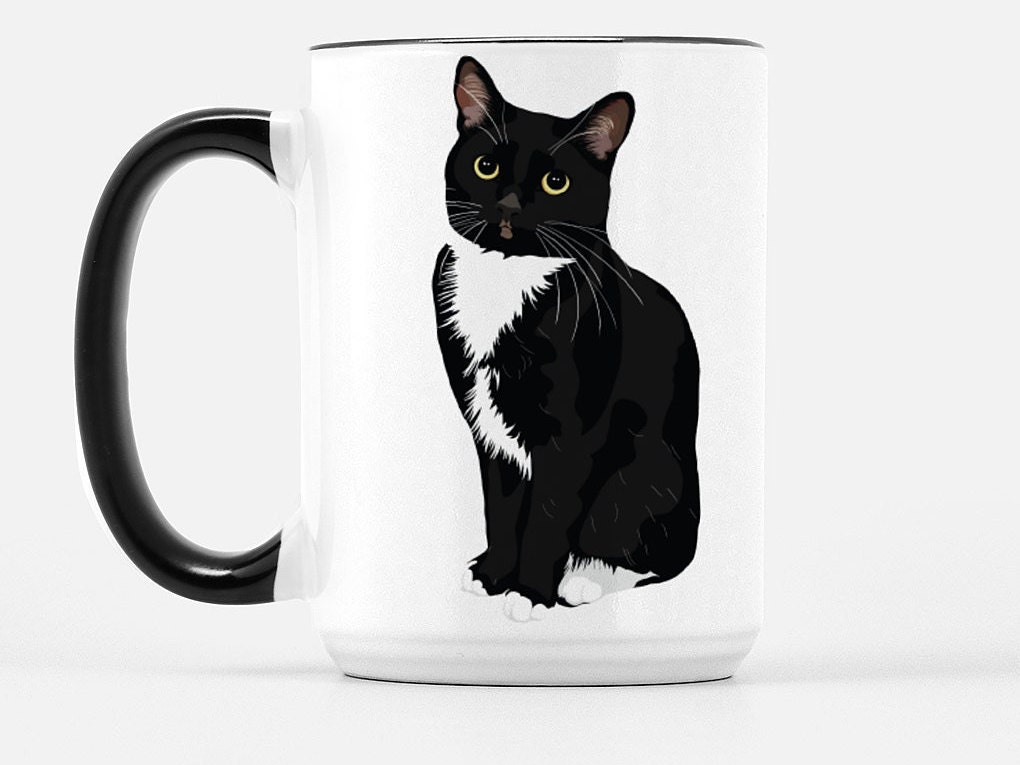 Tuxedo Cat Mug Black and White Cat Mug Cool Cat Creations Cat Etsy