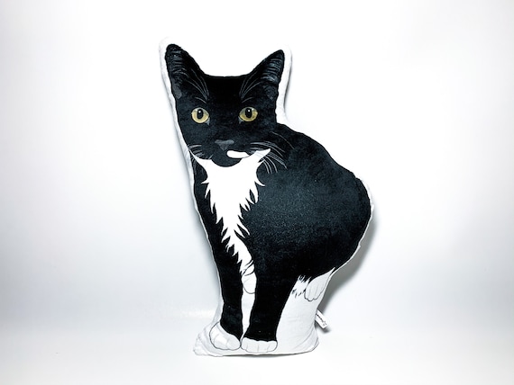 black and white cat pillow