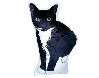 Tuxedo Cat Plushie SMALL Cat shaped Plush Pillow Black and White Cat Cat Lover Gift Cool Cat Stuff for Kids Cat Animal Pillow Half Mustache