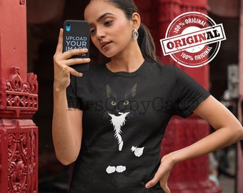 Tuxedo Cat T-Shirt Cat Lover Cat Mom Gift Cool Cat Shirt Personalized Cat Tee Cats with Socks Black and White Kitty Cat Top Womens Cat Shirt
