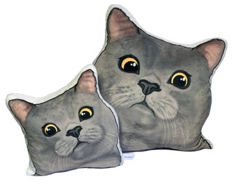 Russian Blue Cat Plush Pillow British Shorthair Cat Pillow Cat Shaped Pillow Oriental Cat Goggly Eyed Cat Maltese Cat Chartreux Gray Cat