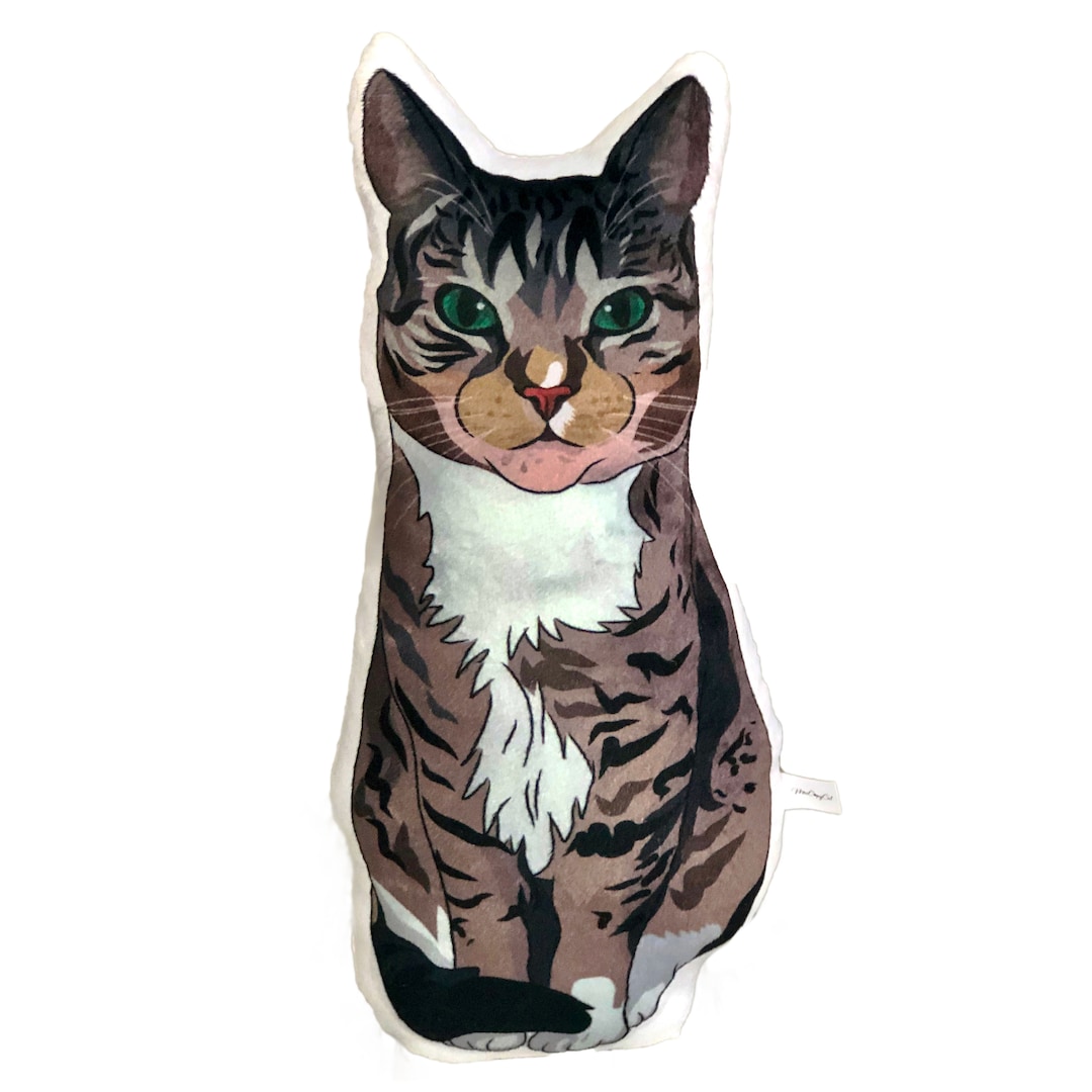 Gray Tabby Cat Pillow Cat Shaped Plush Pillow Striped Cat Mean Looking