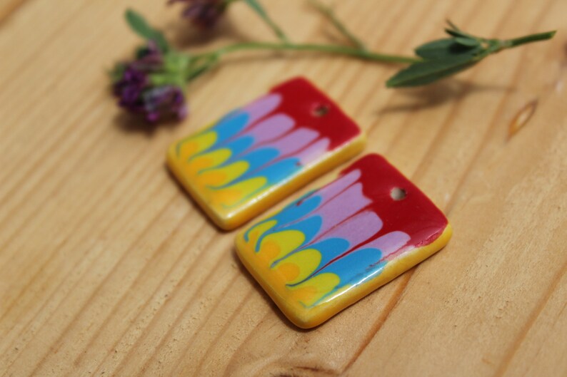 Ceramic Earring CharmsEarring PendantsClay Earring CharmsRainbow Charm SetRectangle CharmsCharm SetBohemian Jewelry MakingArtistic