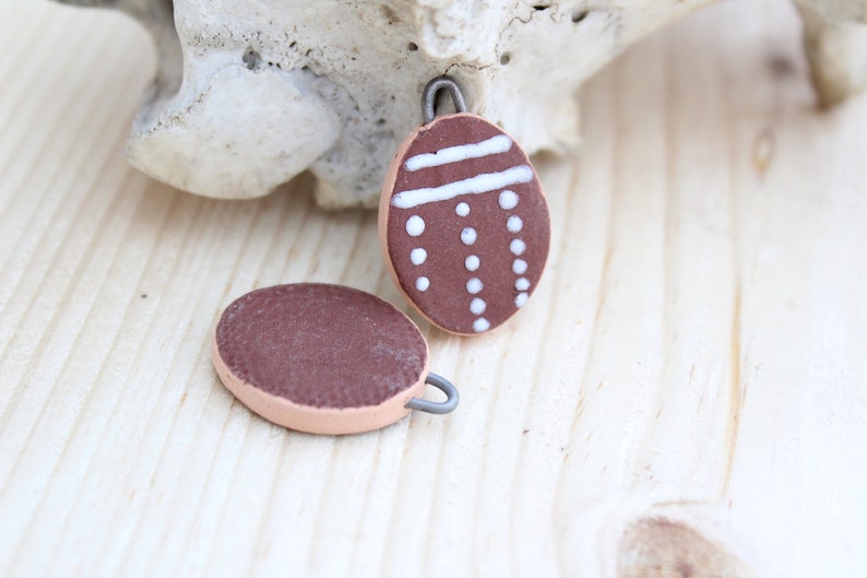 Earthy Earring CharmsEarring PendantsEarthy Earring CharmsBrownWhiteRed ClayOval CharmsCharm SetBohemian Jewelry MakingPolka Dot