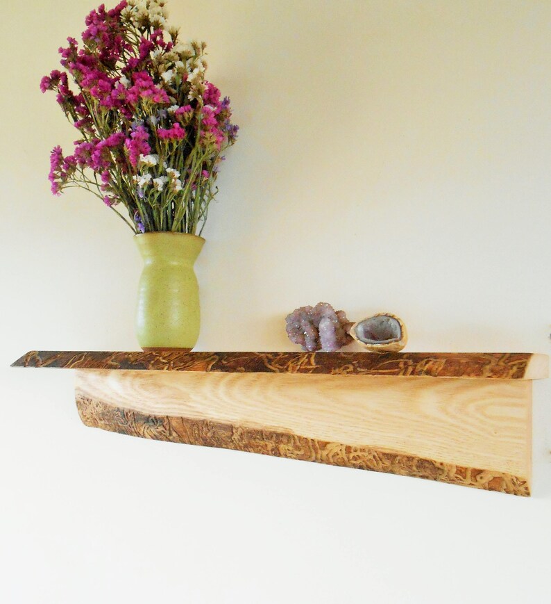 Ash Natural Edge Shelf Live Wooden Wall Mount Image 0