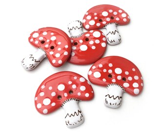 Jumbo Amanita Mushroom Buttons - Ceramic Mushroom Buttons - 1 7/16"