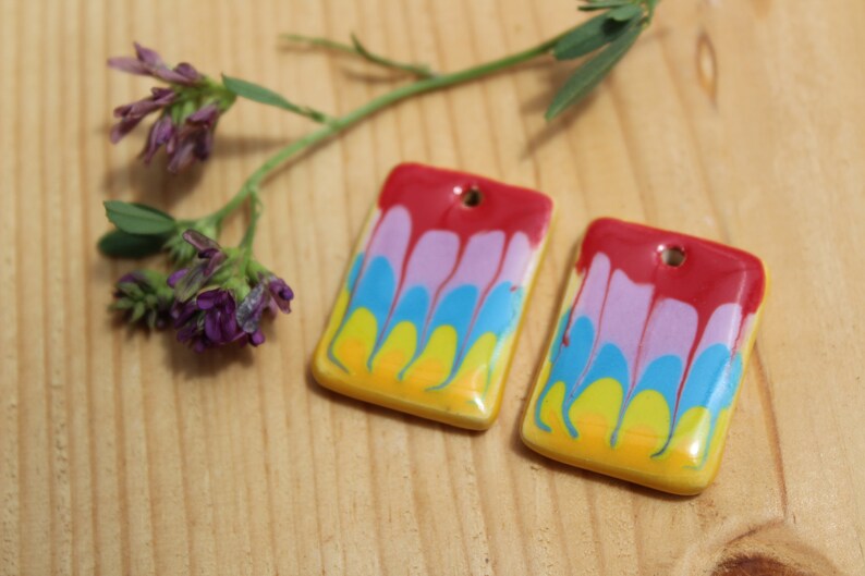 Ceramic Earring CharmsEarring PendantsClay Earring CharmsRainbow Charm SetRectangle CharmsCharm SetBohemian Jewelry MakingArtistic
