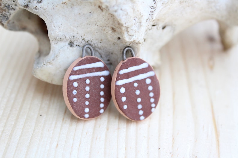 Earthy Earring CharmsEarring PendantsEarthy Earring CharmsBrownWhiteRed ClayOval CharmsCharm SetBohemian Jewelry MakingPolka Dot