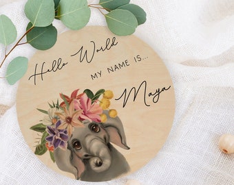 Printed Welcome to The World Baby Plaque, Memory Baby Sign, Baby Sign, Elephant Baby Plaque, Engraved Gift, Newborn Baby Plaque