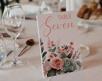Acrylic Grey and Pink Floral Wedding Table Numbers, Acrylic Table Number, A5 Wedding Table Number, Clear Acrylic Floral Wedding Decor