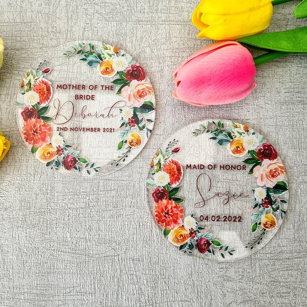 Acrylic Printed Floral Personalised Hanger Tag, Bridesmaid Tag, Hanger Tag, Bridesmaid Gift, Engraved Hanger Gift, Personalised Wedding Tags