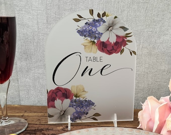 Frosted Acrylic Floral Table Number, Acrylic Table Number, A5 Wedding Table Number, Frosted Acrylic Floral Wedding Decor