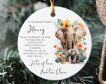 Personalised Godson Keepsake Elephant Plaque, Gift To Godson, Godparent Gift, Christening Gift, Birthday Gift,Christening Keepsake, Ornament