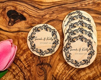 Wooden Wedding Table Decor Discs, Wooden Name Place Plaques, Personalised Small Wedding Favours, Wedding Place Settings, Wedding Favor