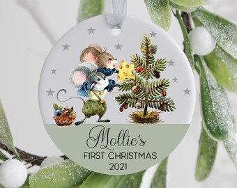 Acrylic Personalised First Christmas Born Ornament, Mouse Personalised Ornament, Personalised Newborn Christmas Decor, Newborn Baby Gift