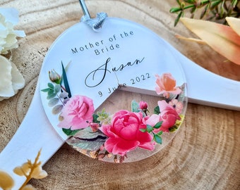 Acrylic Printed Pink Floral Personalised Hanger Tag, Bridesmaid Tag, Hanger Tag, Bridesmaid Gift, Engraved Hanger Gift, Wedding Tags
