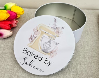 Baked By Personalised Cake Tin, Personalised Baking Tin, Watercolor Baking Tin, Baking Gift, Personalised Birthday Gift, Cake, Gift For Cake