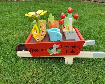 kids wooden wheelbarrow