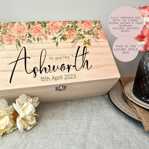 Wooden Personalised Floral Peach Wedding Memory Box, Wedding Keepsake Box, Wedding Keepsake Gift, Gift For Couple, Wedding Gift, Wood Box