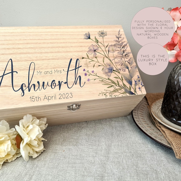 Wooden Personalised Wildflower Wedding Memory Box, Wedding Keepsake Box, Wedding Keepsake Gift, Gift For Couple, Wedding Gift, Wood Box