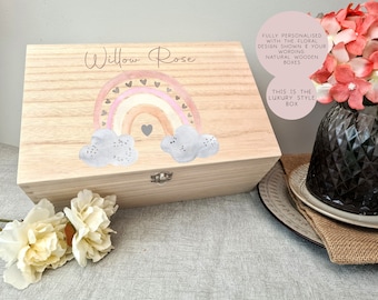 Wooden Personalised Baby Pastel Rainbow Box, Wooden Keepsake Box For New Baby, Wooden Printed Gift Box, Gift For Newborn, Birthday Gift