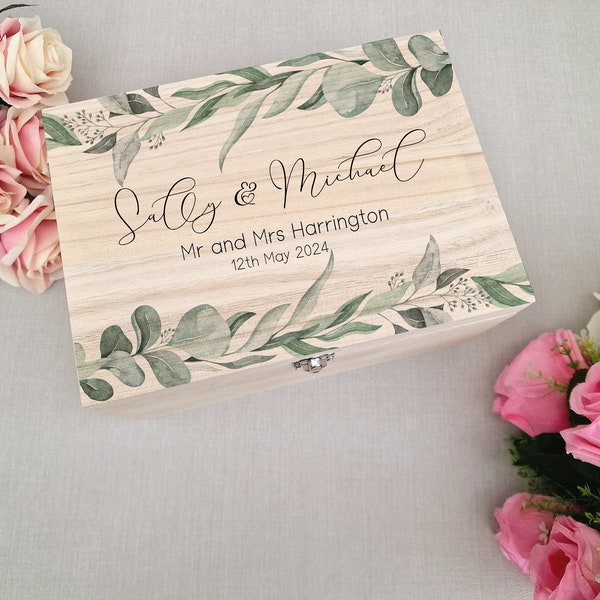 Wooden Personalised Eucalyptus Wedding Memory Box, Wedding Keepsake Box, Wedding Keepsake Gift, Gift For Couple, Wedding Gift, Wood Box