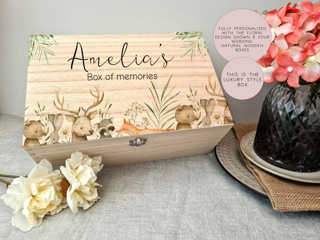 Wooden Personalised Woodland Keepsake Memory Box, Birthday Keepsake Box ...