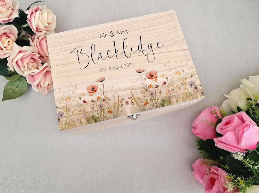Wooden Personalised Wildflower Wedding Memory Box, Wedding Keepsake Box ...