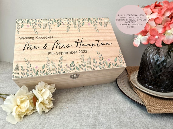 Wooden Personalised Greenary Wedding Memory Box, Wedding Keepsake Box,  Wedding Keepsake Gift, Gift for Couple, Wedding Gift, Wood Box 
