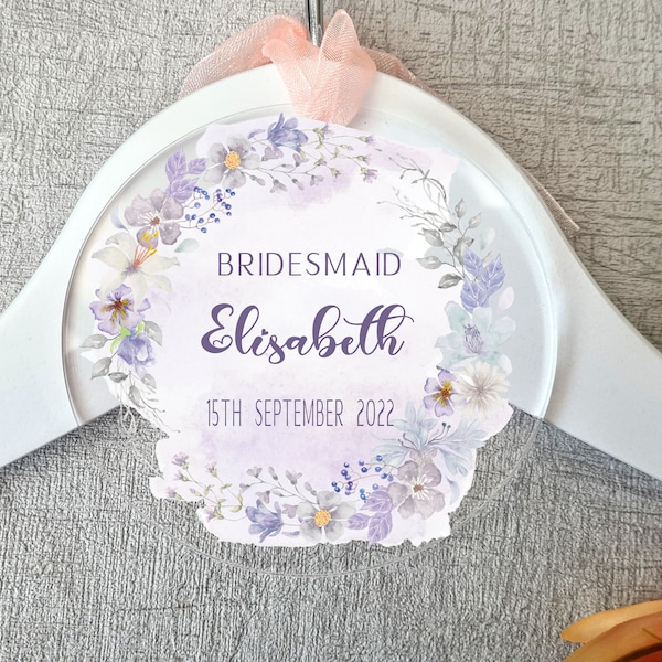 Acrylic Printed Pastel Floral Personalised Hanger Tag, Bridesmaid Tag, Hanger Tag, Bridesmaid Gift, Engraved Hanger Gift, Wedding Tags
