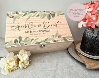 Extra Large Wedding Keepsake Box cadeau personnalisé dentelle & Rustique Motif Floral Coeur 