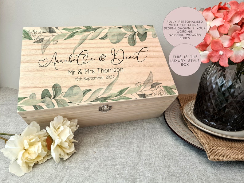 Wooden Personalised Eucalyptus Wedding Memory Box, Wedding Keepsake Box, Wedding Keepsake Gift, Gift For Couple, Wedding Gift, Wood Box image 2