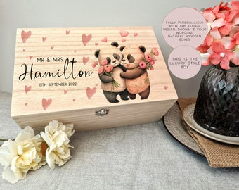 Wooden Personalised Love Panda Wedding Memory Box, Wedding Keepsake Box, Wedding Keepsake Gift, Gift For Couple, Wedding Gift, Wood Box