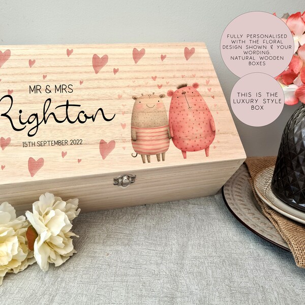 Hölzerne personalisierte Liebe Panda Hochzeit Erinnerungsbox, Hochzeit Andenken Box, Hochzeit Andenken Geschenk, Geschenk für Paar, Hochzeitsgeschenk, Holz Box