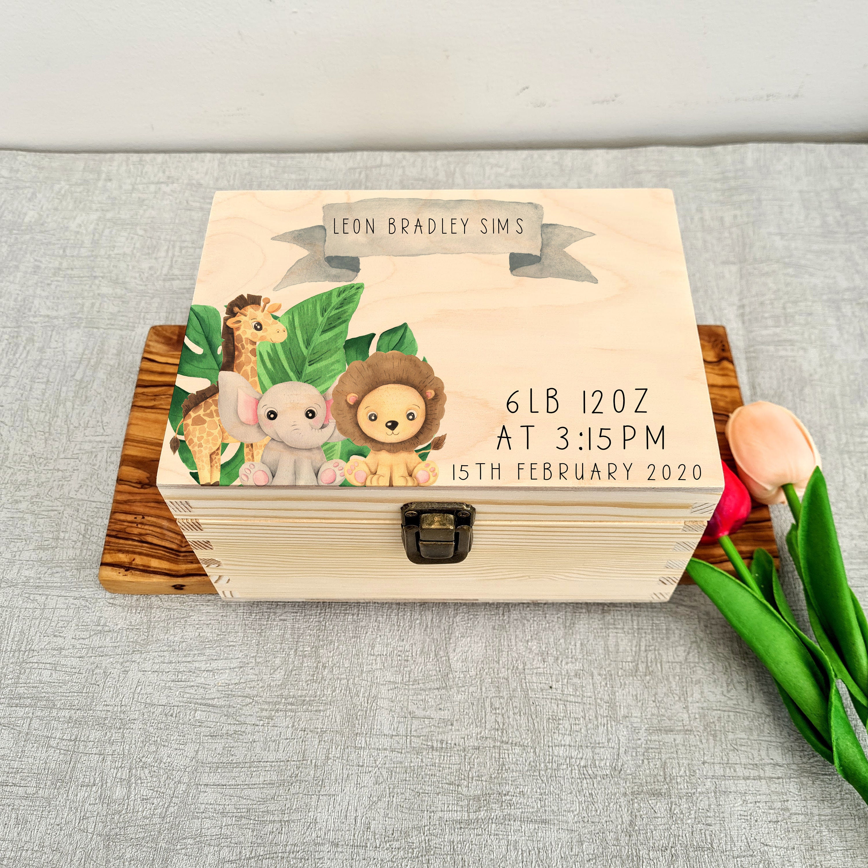 Wooden Personalised Safari Baby Box Wooden Keepsake Box For Etsy