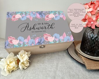 Wooden Personalised Floral Wedding Memory Box, Wedding Keepsake Box, Wedding Keepsake Gift, Gift For Couple, Wedding Gift, Wood Box