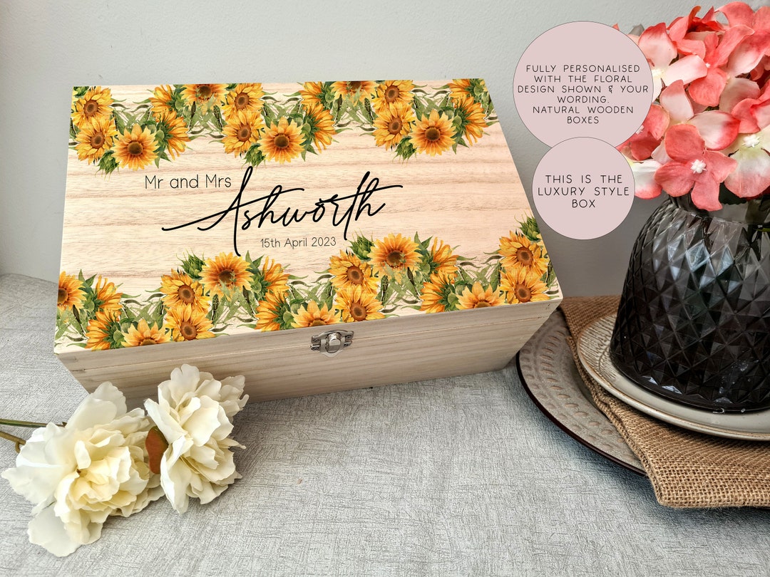 Wooden Personalised Sunflower Wedding Memory Box, Wedding Keepsake Box ...