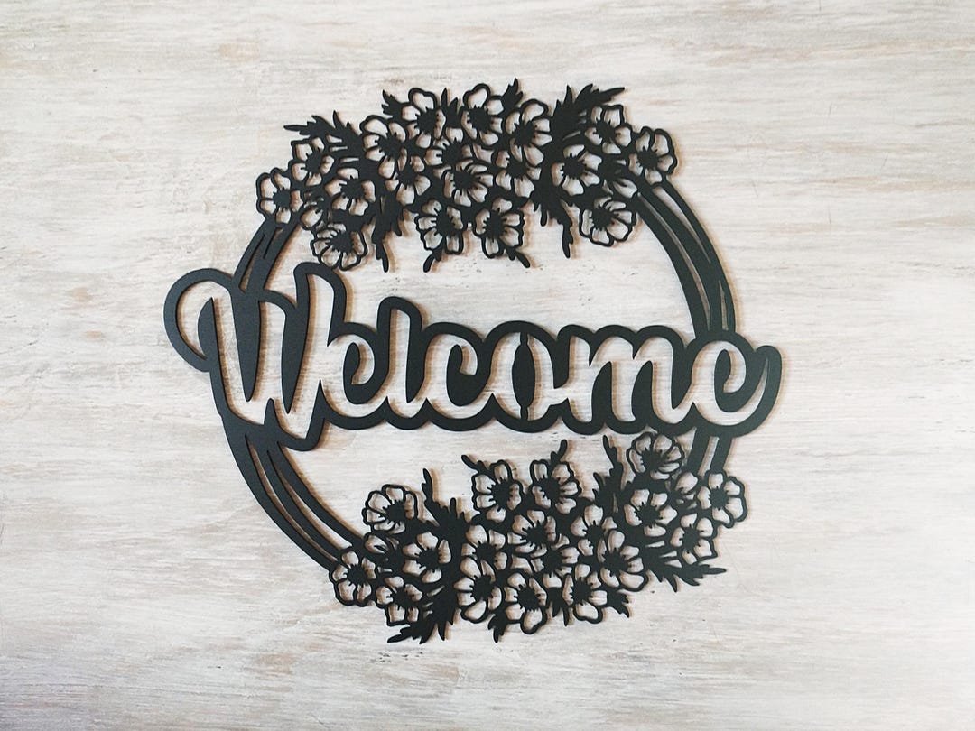 Floral Welcome Sign: Powder Coated Metal Front Door Decor - Etsy