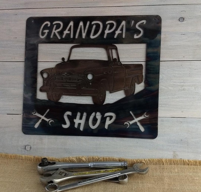 Chevy Truck Sign Car Lover Gift Ford Truck Sign Dads Corvette Sign Grandpas Shop Sign Custom Shop Sign Dads Shop Metal Sign