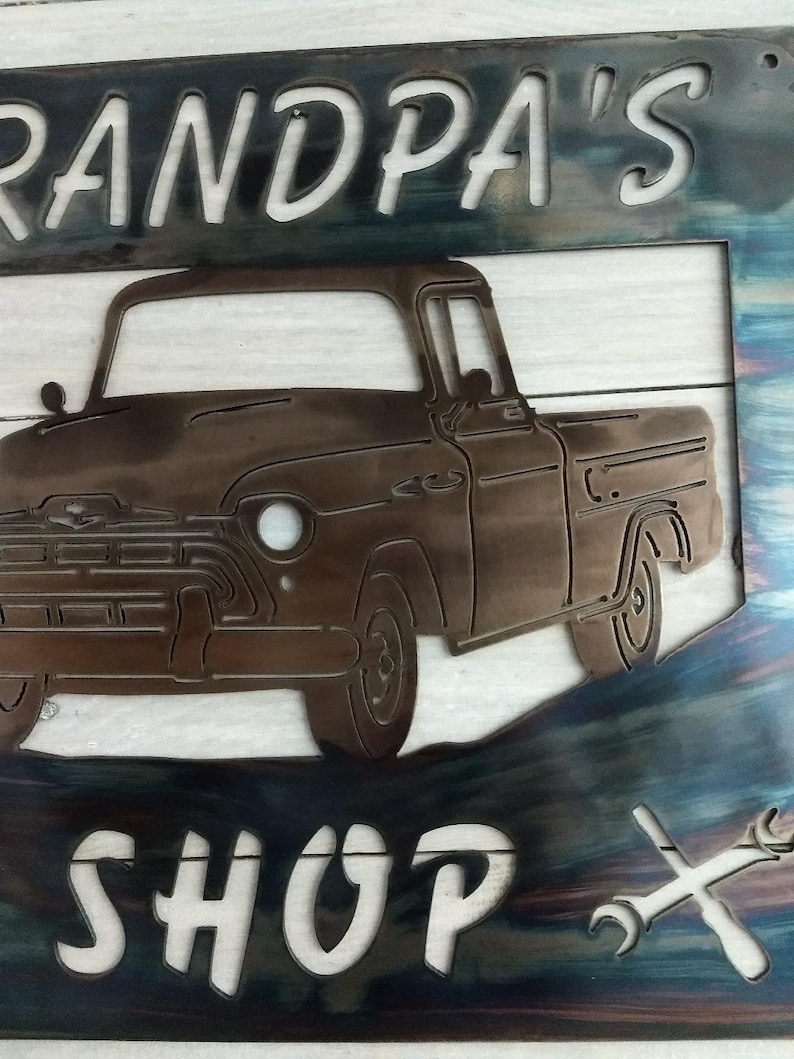 Chevy Truck Sign Car Lover Gift Ford Truck Sign Dads Corvette Sign Grandpas Shop Sign Custom Shop Sign Dads Shop Metal Sign