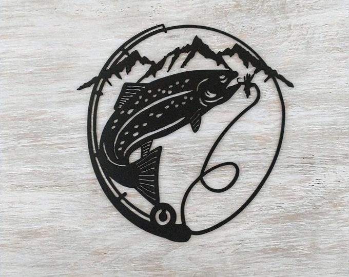 Trout Metal Wall Art, Fly Fishing Sign, Gift for Fisherman, Trout Fisherman Gift, Metal Wall Art
